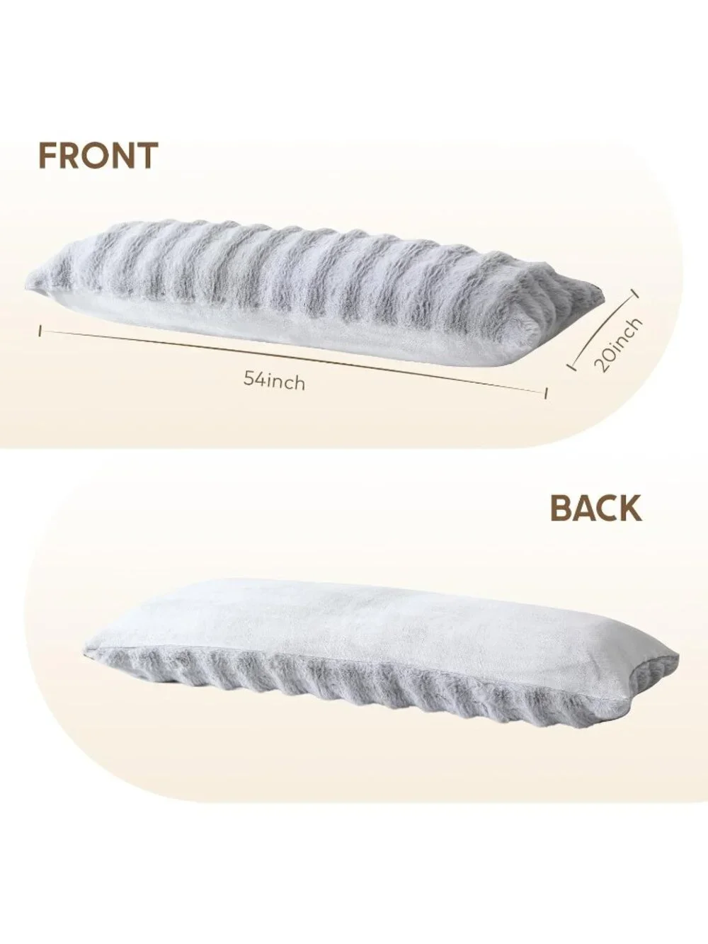 〽️Premium Large Body Pillow Faux Rabbit Cover Long Bed Pillow Grey 20x54inch
